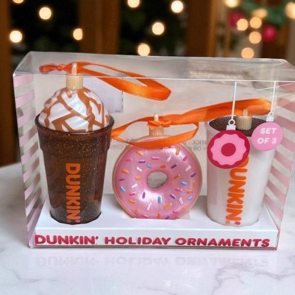 Dunkin Donuts Holiday Ornaments Set - Pink, Brown, White - Picture 1 of 5